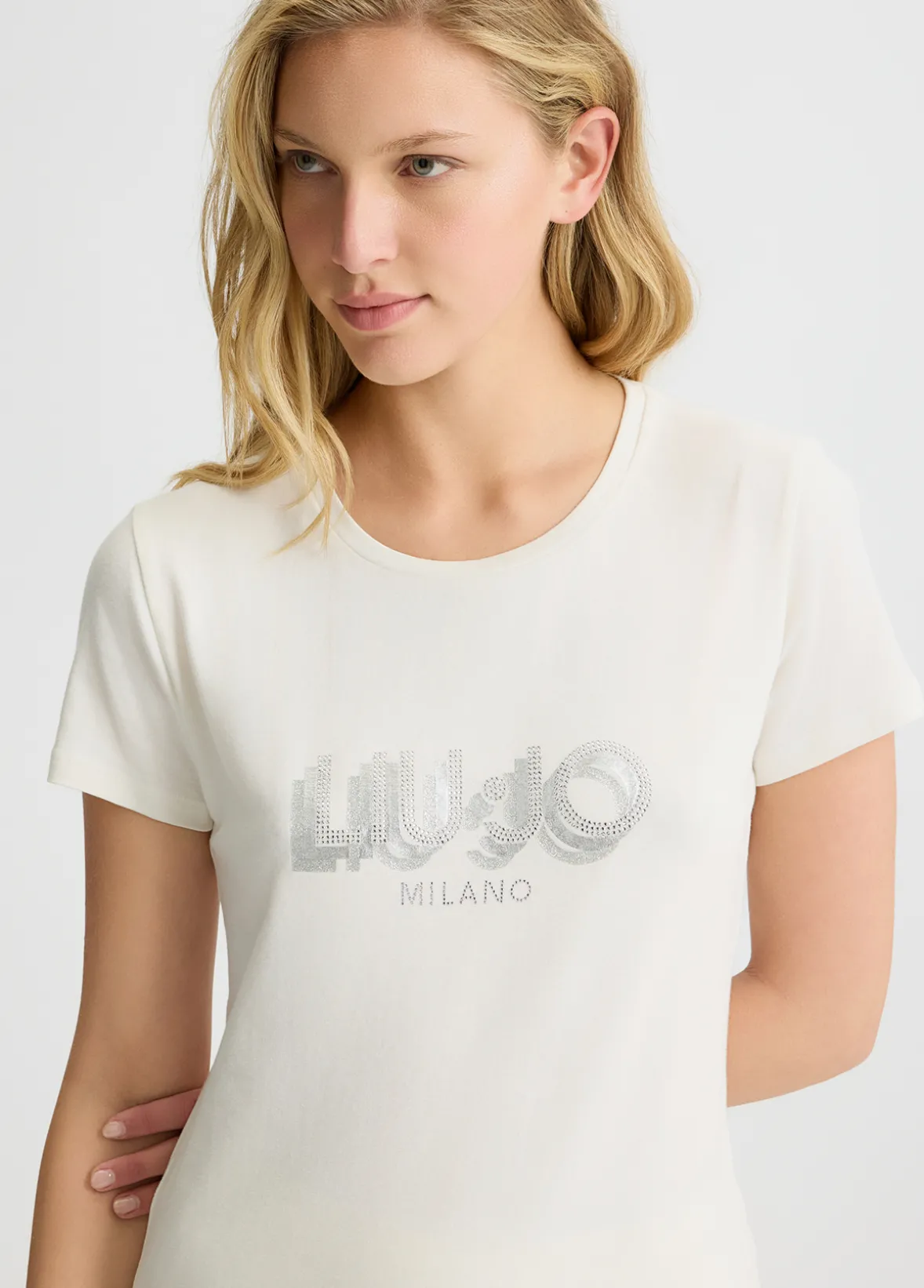 T-shirt con logo e strass