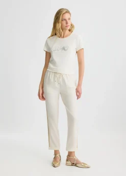 T-shirt con logo e strass