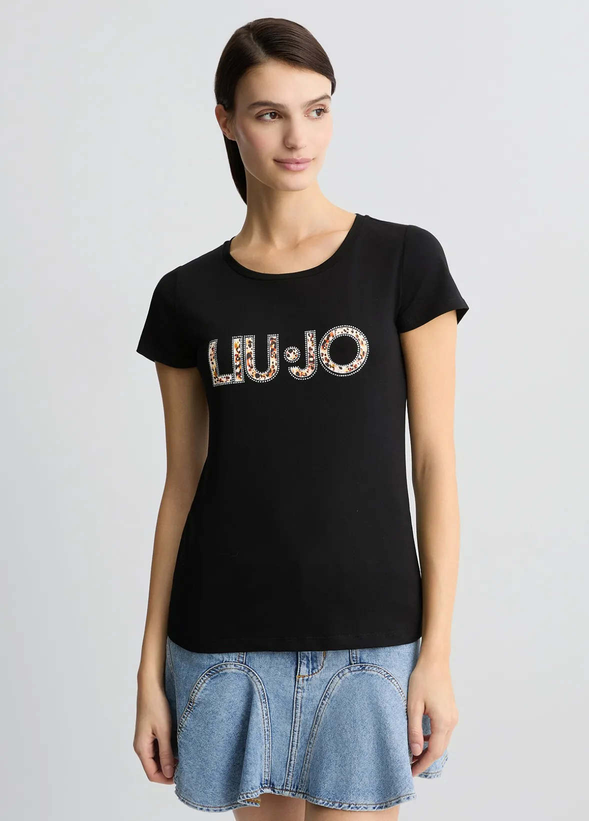 T-shirt con logo e strass