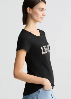 T-shirt con logo e strass