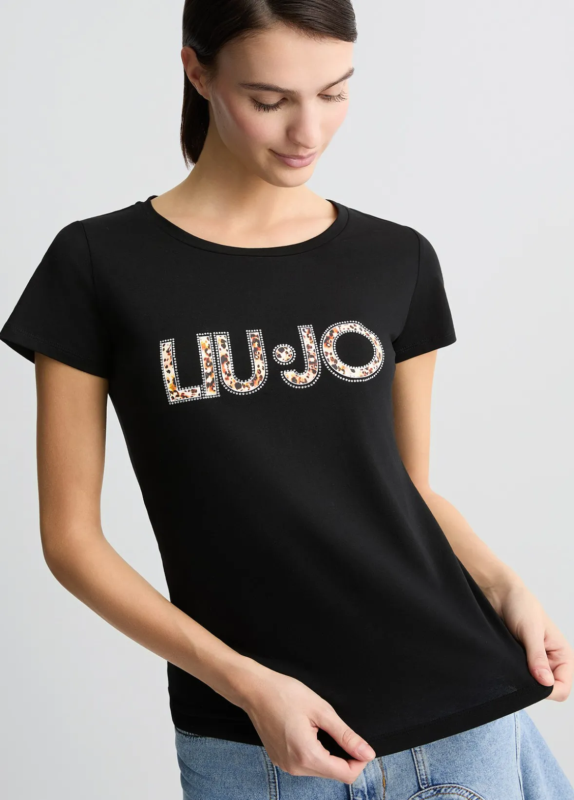 T-shirt con logo e strass