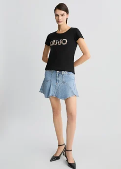 T-shirt con logo e strass