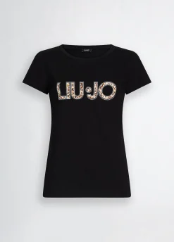 T-shirt con logo e strass