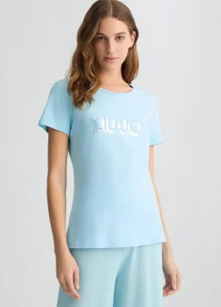 T-shirt con logo e strass