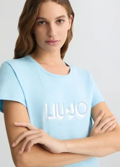T-shirt con logo e strass