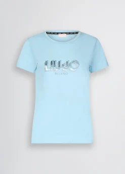 T-shirt con logo e strass