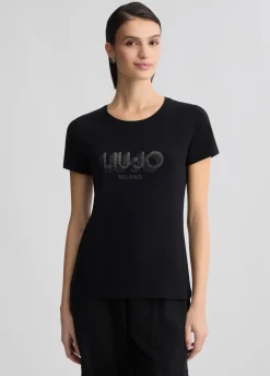 T-shirt con logo e strass