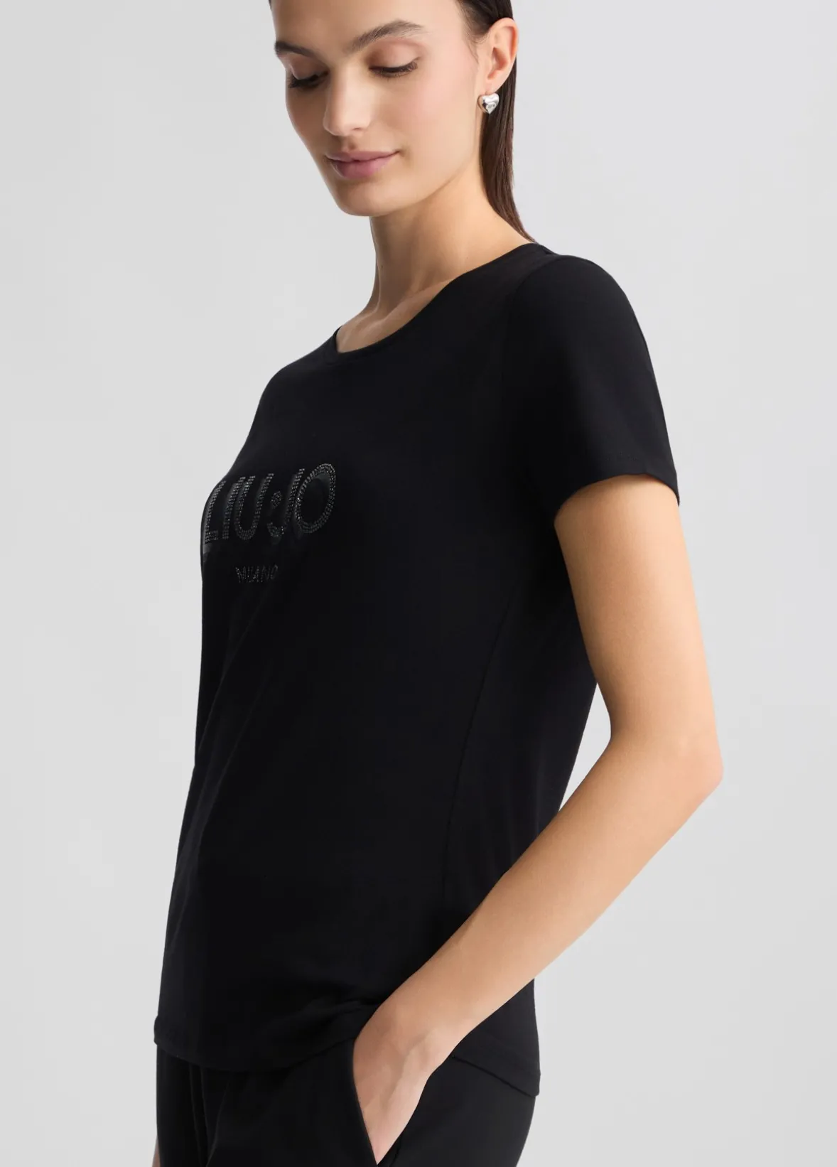 T-shirt con logo e strass