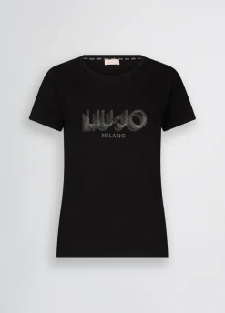 T-shirt con logo e strass