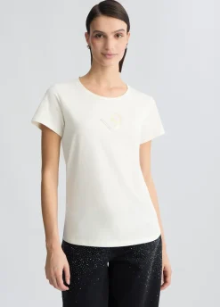 T-shirt con logo e strass