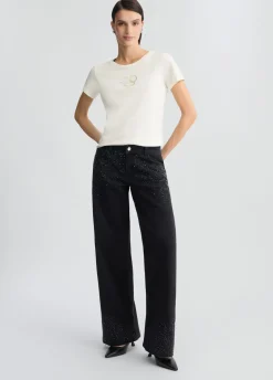 T-shirt con logo e strass