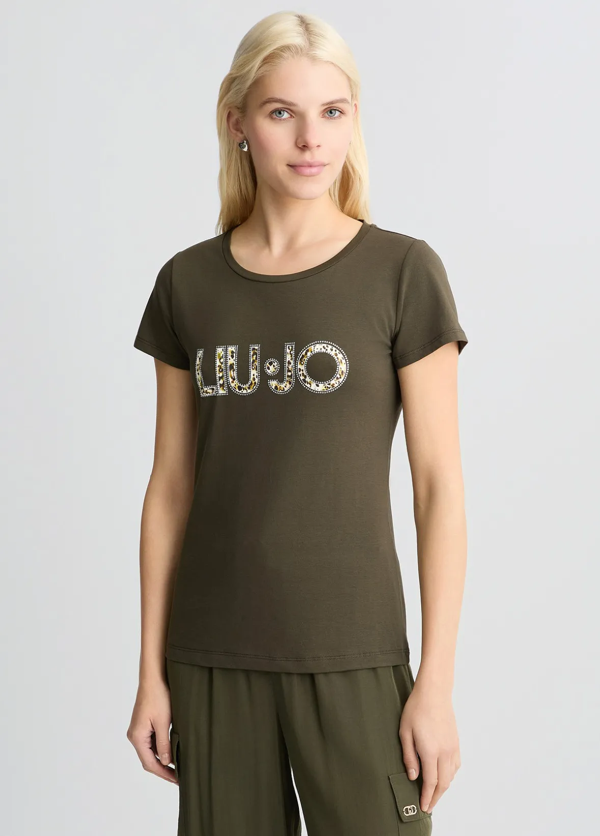 T-shirt con logo e strass