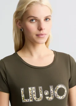 T-shirt con logo e strass