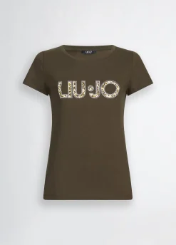 T-shirt con logo e strass