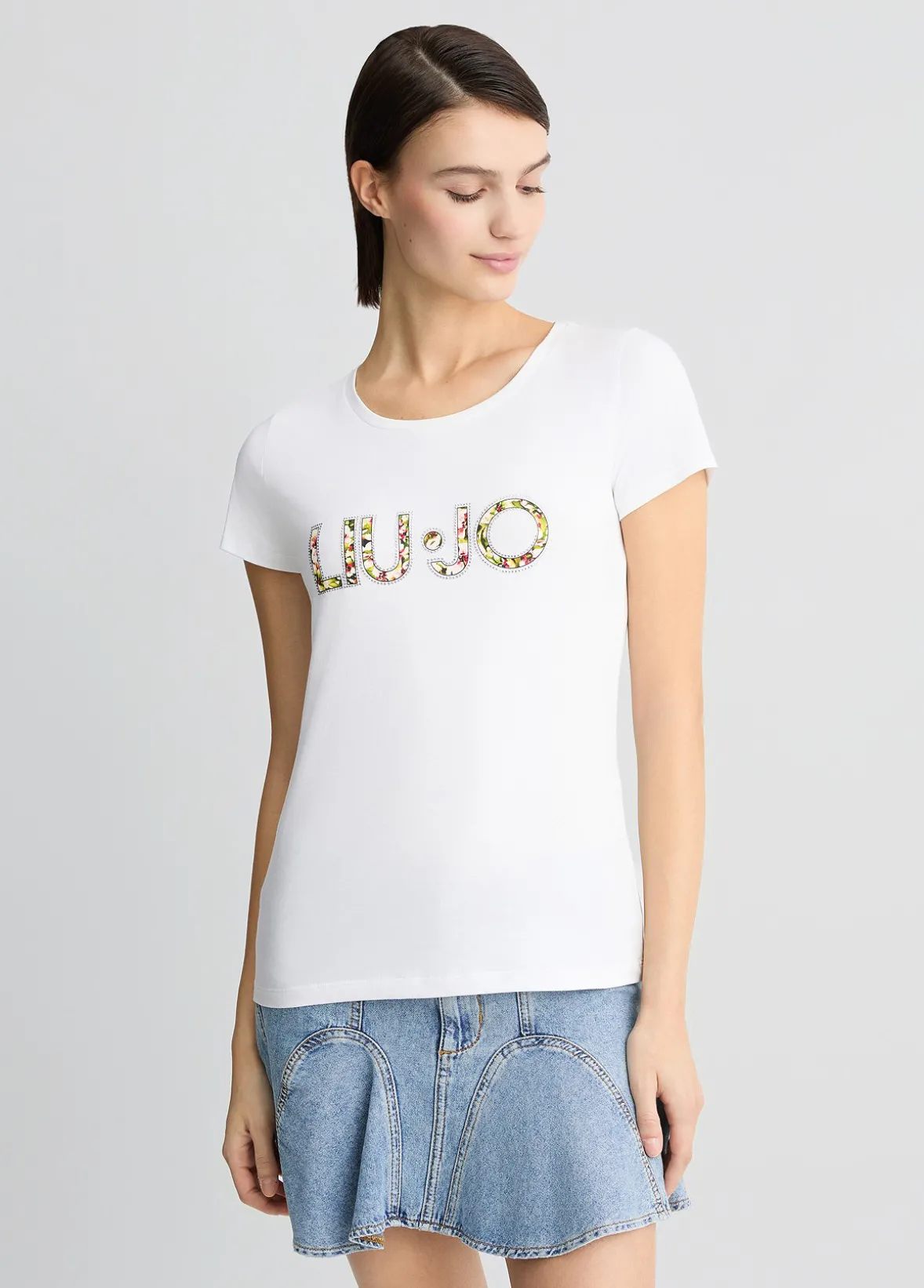 T-shirt con logo e strass