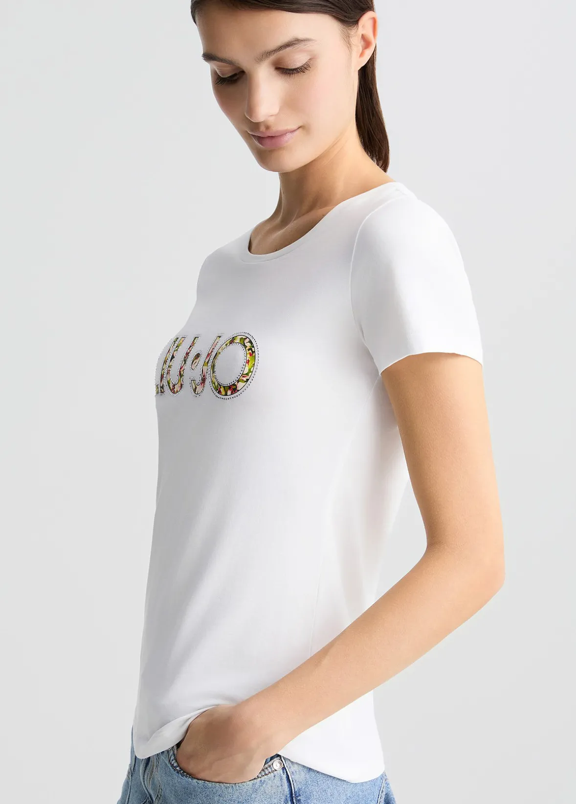 T-shirt con logo e strass