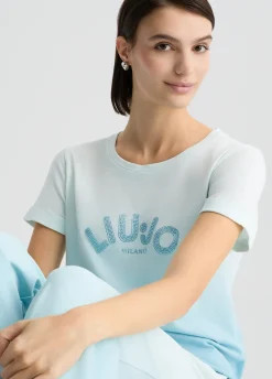 T-shirt con logo e strass