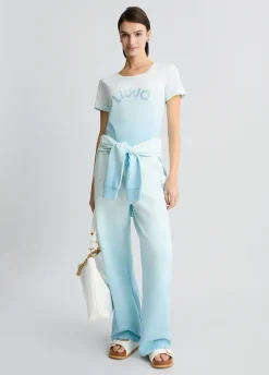 T-shirt con logo e strass
