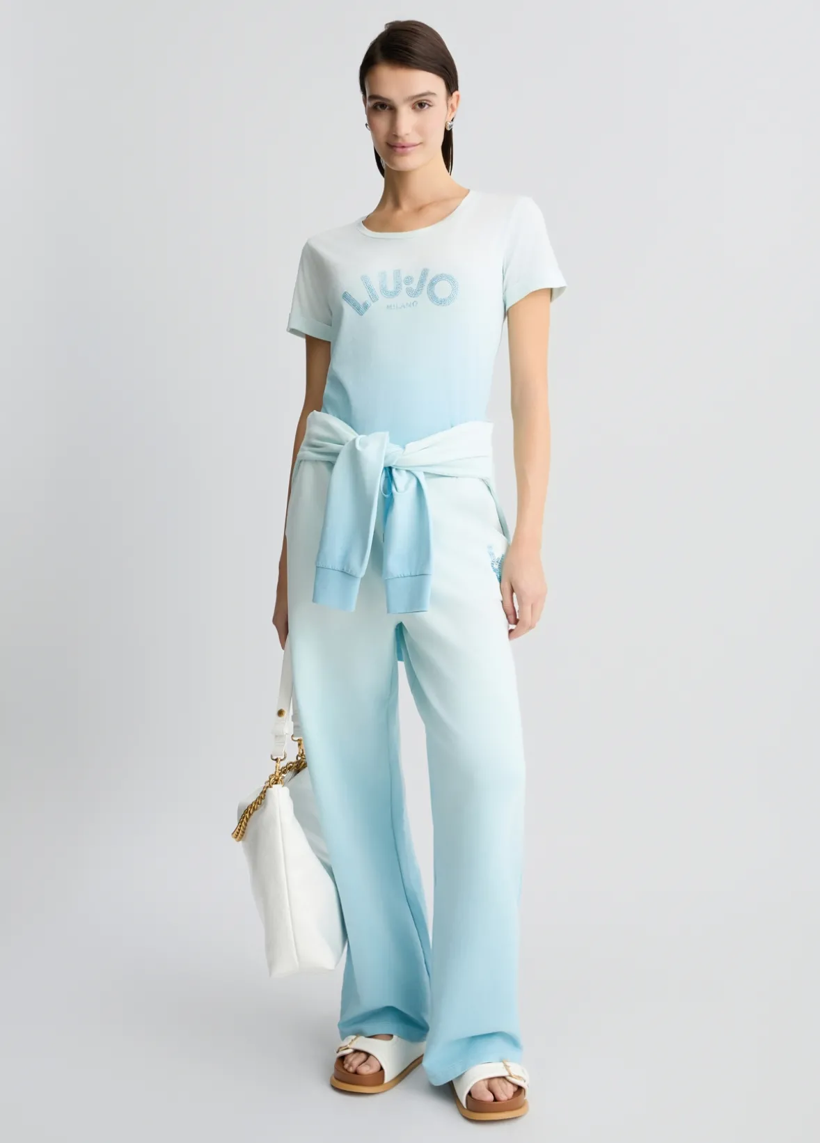 T-shirt con logo e strass