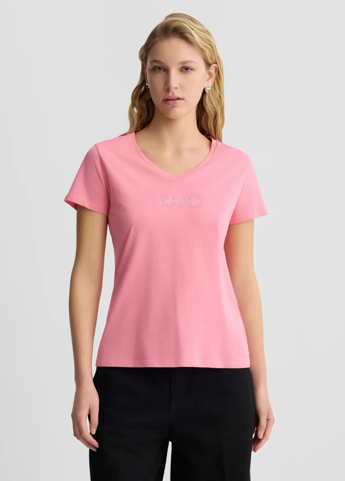 T-shirt con logo e strass