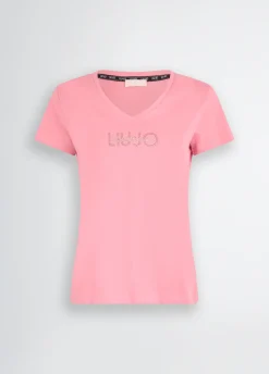 T-shirt con logo e strass