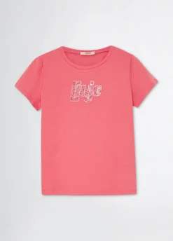T-shirt con logo e strass
