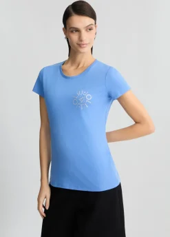 T-shirt con logo e strass
