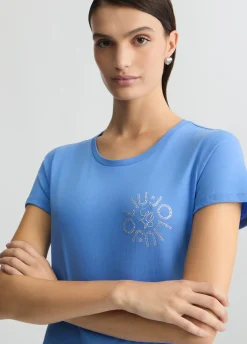T-shirt con logo e strass