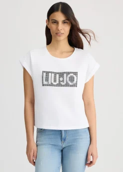 T-shirt con logo e strass
