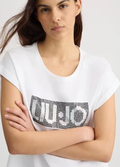 T-shirt con logo e strass