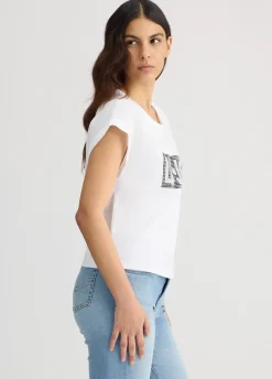 T-shirt con logo e strass