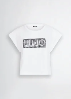 T-shirt con logo e strass