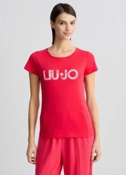 T-shirt con logo e strass