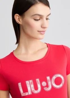 T-shirt con logo e strass
