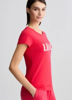 T-shirt con logo e strass