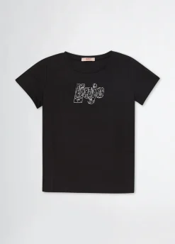 T-shirt con logo e strass