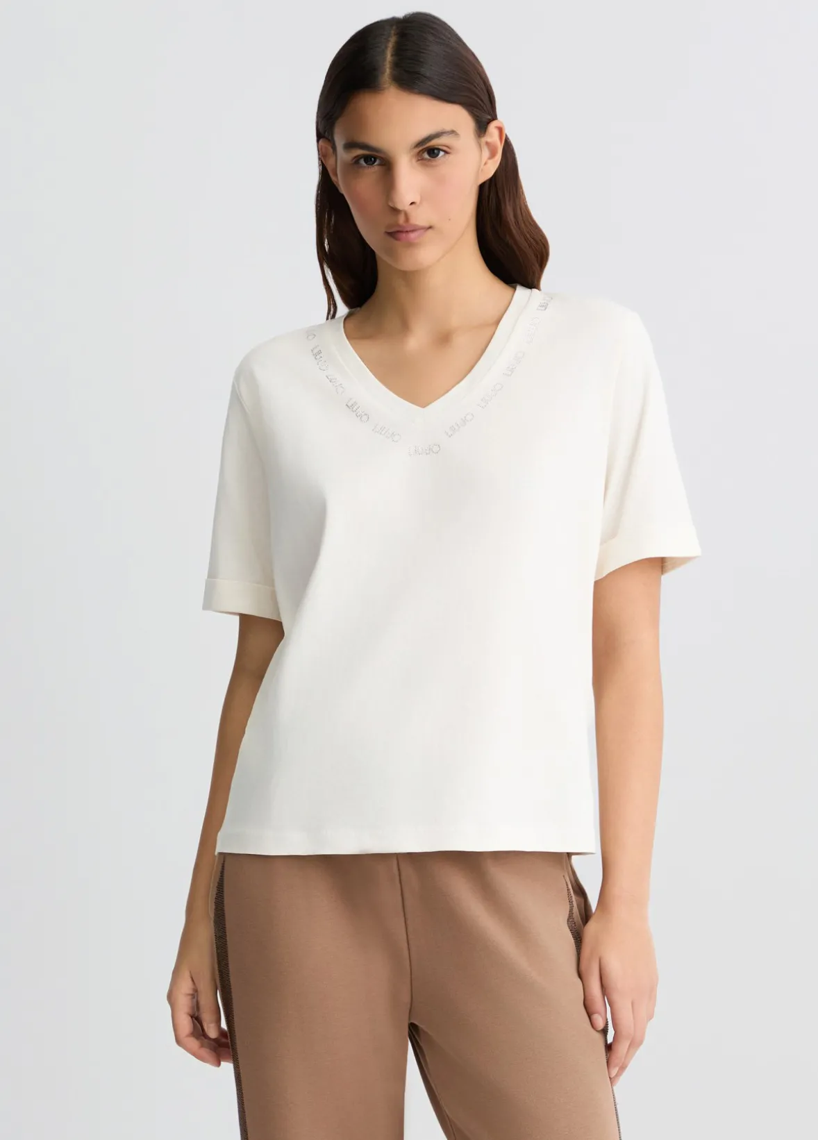 T-shirt con logo e strass