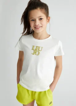 T-shirt con logo e strass