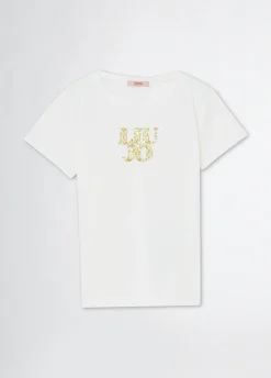 T-shirt con logo e strass