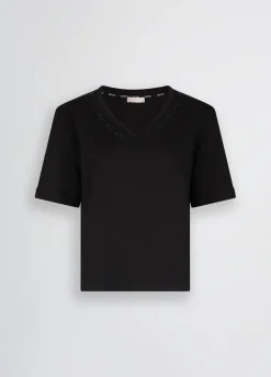 T-shirt con logo e strass