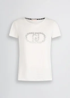 T-shirt con logo e strass