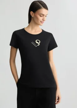 T-shirt con logo e strass