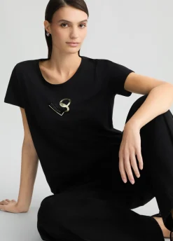 T-shirt con logo e strass