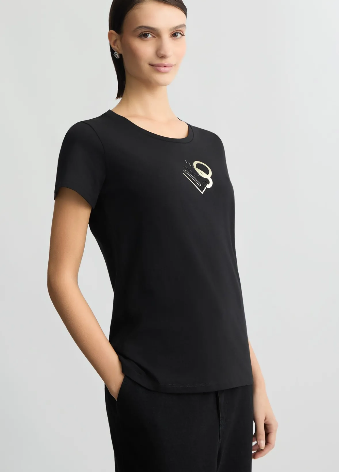 T-shirt con logo e strass