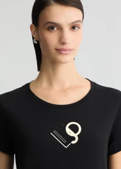 T-shirt con logo e strass