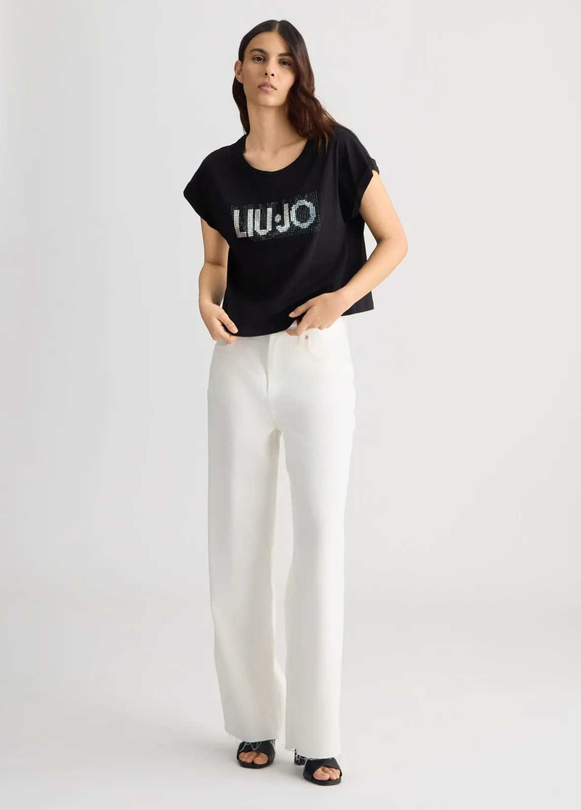 T-shirt con logo e strass