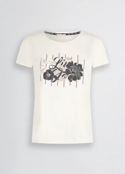 T-shirt con logo floreale e strass
