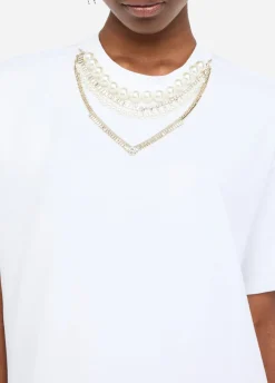 T-shirt con perle e strass