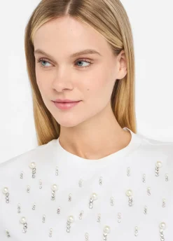 T-shirt con perle e strass