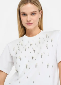 T-shirt con perle e strass